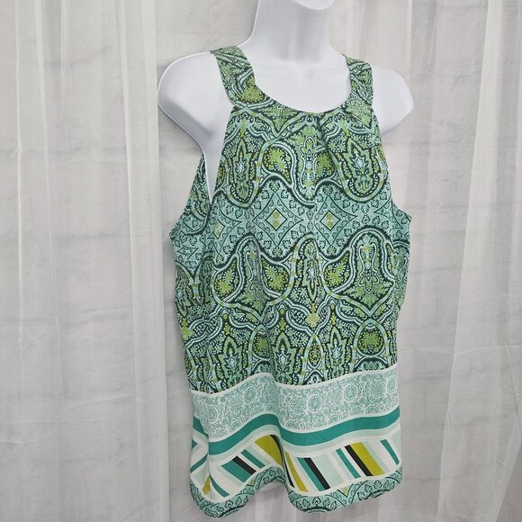 Ann Taylor Green White Boho Tank Top Festival Stripes Retro 14 - Picture 4 of 11